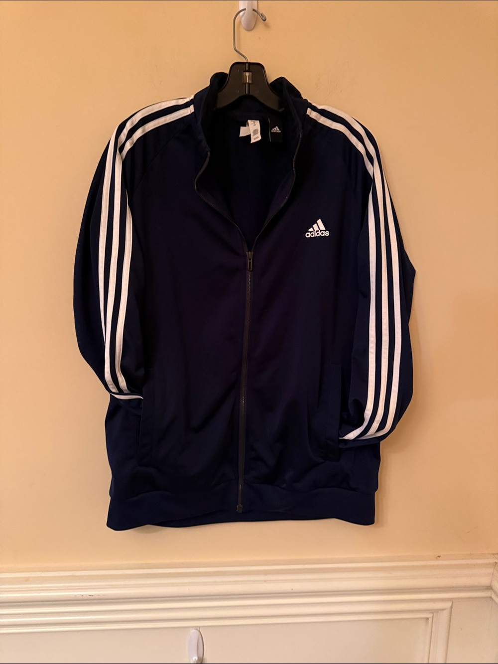 adidas Navy Track Jacket with White Three Stripes Size Large